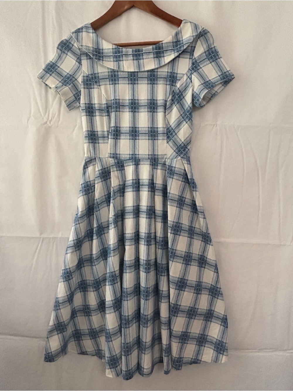 GOWN TOWN Blue and White Plaid Retro Swing Dress Size Small